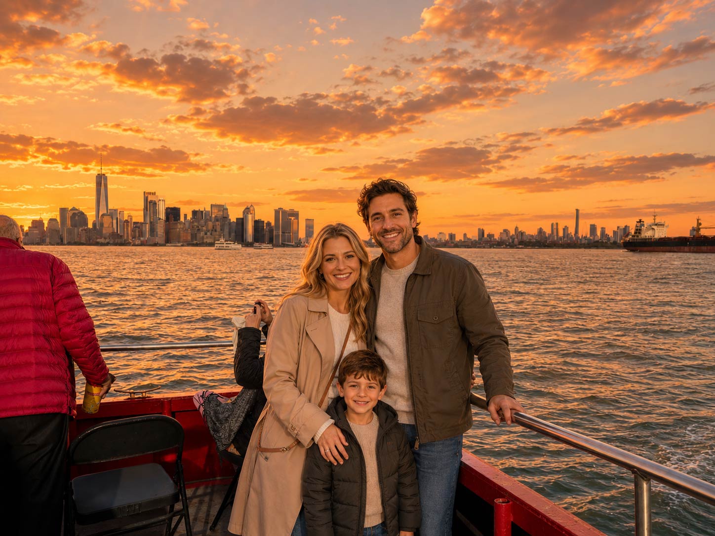 The boat is a great spot for a family to take a photo.